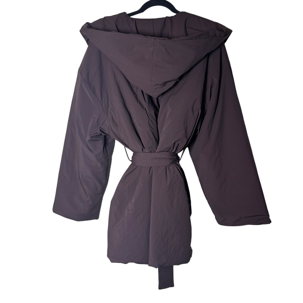 NWOT Nike x SKIMS Woven Nylon Wrap Coat Umber Brown Hooded Belted Jacket  Size M - Picture 5 of 10